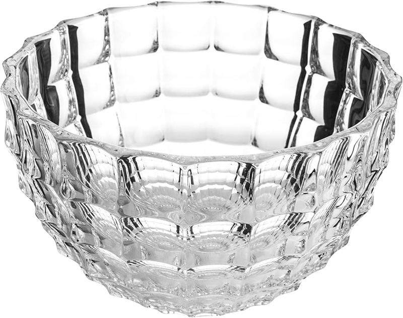 Serving Bowl Pedestal Foot Diamond Cut Facets Scalloped Rim Clear