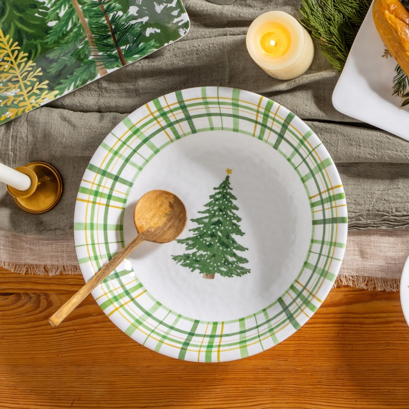 Serving Bowl, Pinecone Print with Melamine Material, Rustic Holiday