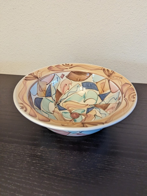 Serving Bowl, Primary Color Accents Geometric Glossy, Colorful Bowl