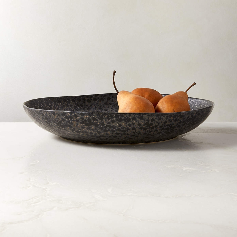 Serving Bowl Reactive Glaze Wide Rim Speckled Wabi Sabi Accents