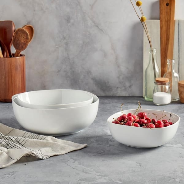 Serving Bowl Rounded Corners Square Porcelain Glossy Nesting Set