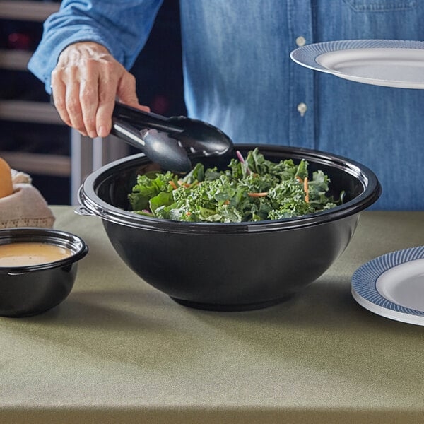 Serving Bowl Scalloped Rim Glossy Black Plastic Round Deep Catering