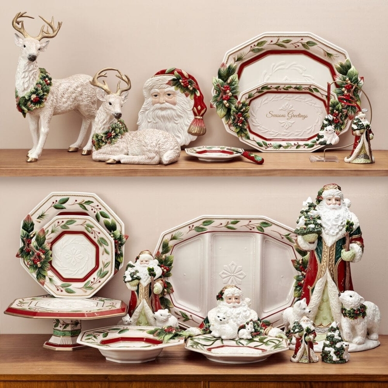 Serving Bowl, Sculpted Santa Form with Woodland Birdhouse Detail