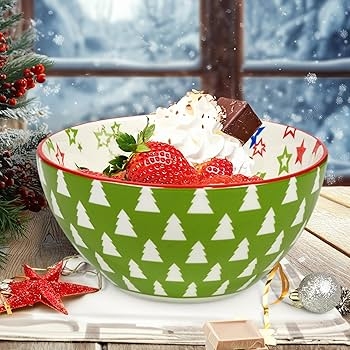Serving Bowl Set, Assorted Holiday Designs with Vibrant Red Accents