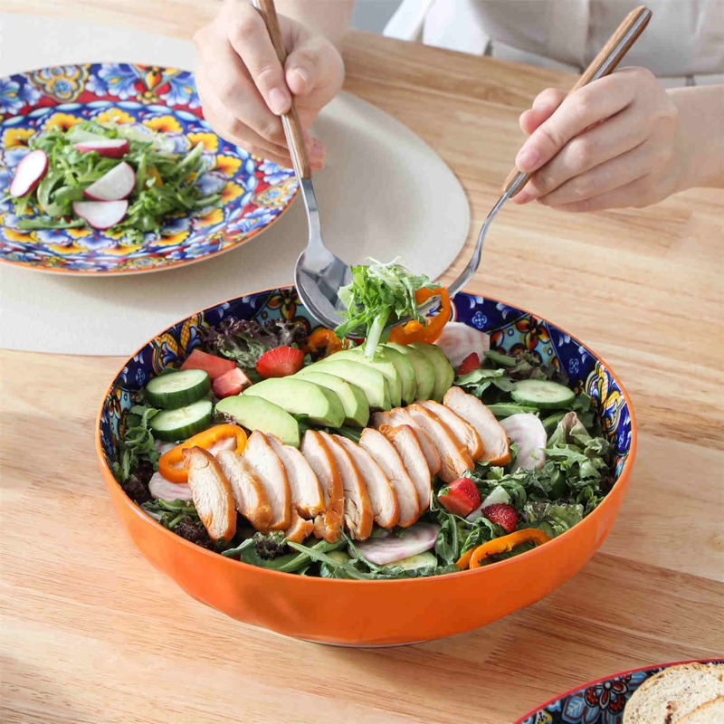 Serving Bowl Set, Flame Red with Reactive Glaze Finish