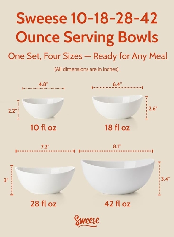 Serving Bowl Set Glossy Finish Contemporary White Ceramic Nested