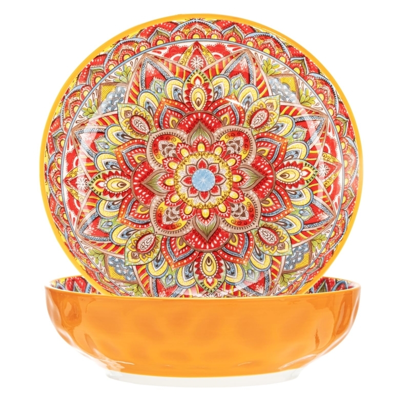 Serving Bowl Set, Kaleidoscopic Pattern, Maximalist Kitchen Decor Accents