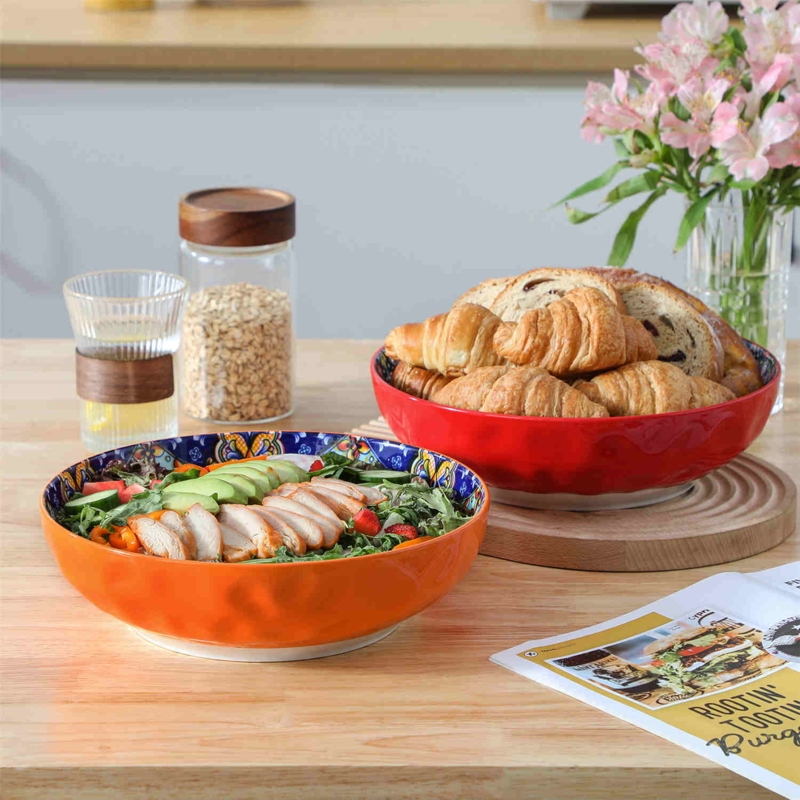 Serving Bowl Set of 2 Large Porcelain Bowls for Salad Nested Design