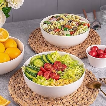 Serving Bowl Set, Ribbed Texture Nesting Set, Bright Porcelain.