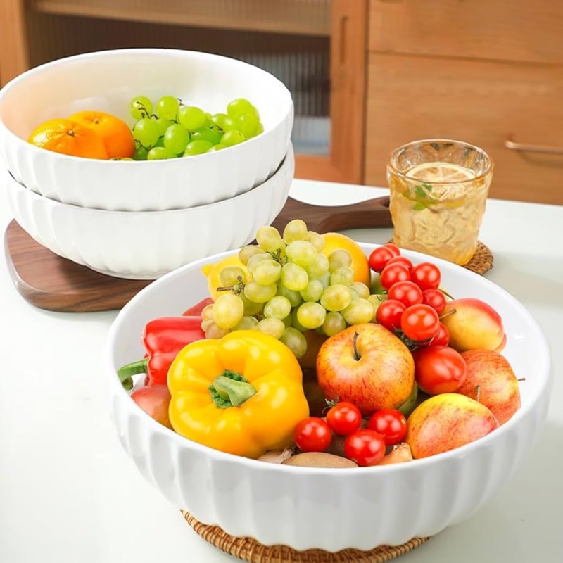 Serving Bowl Set, Ribbed Texture White Pumpkin Shape