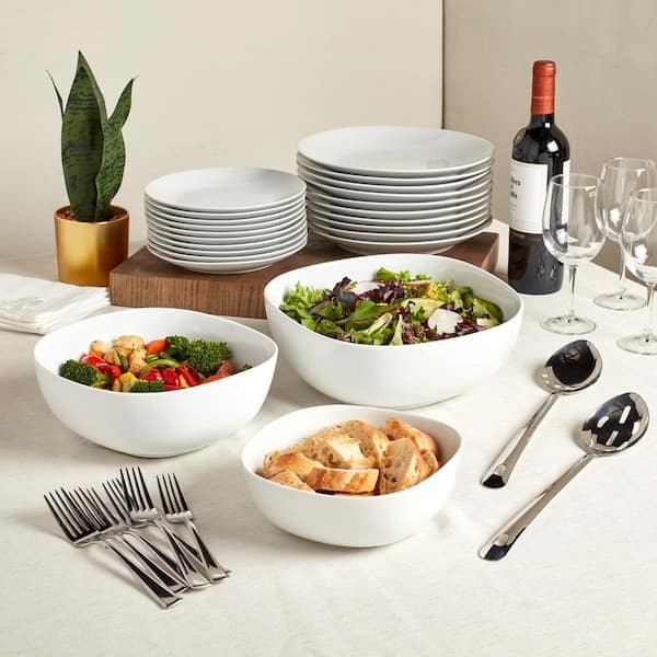 Serving Bowl Set Square Nesting Design White Porcelain Stackable Bowls