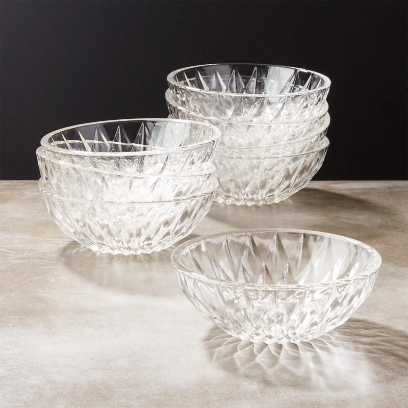 Serving Bowl Set Stackable Clear Glass Wide Rim Modern Minimalist