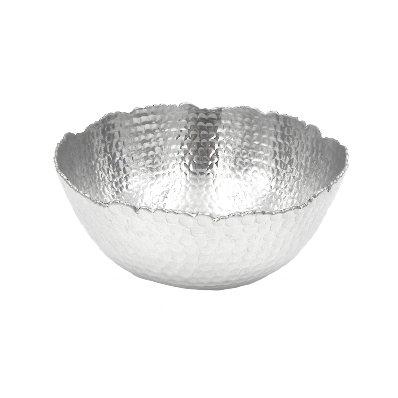 Serving Bowl Shallow Hammered Brushed Metal Artisanal Centerpiece