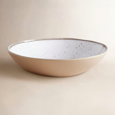 Serving Bowl Speckled Melamine White Wide Rim Outdoor