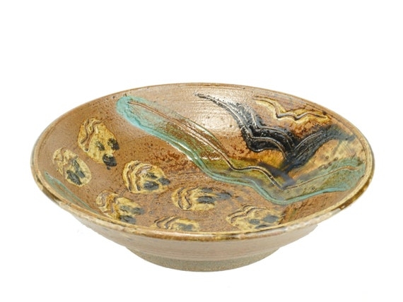 Serving Bowl, Splatter Pattern Matte Stoneware, Artisanal Bowl
