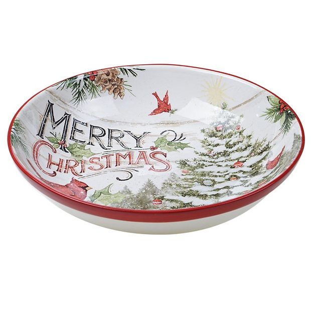 Serving Bowl, Square Shape with Evergreen Motif and Red Exterior