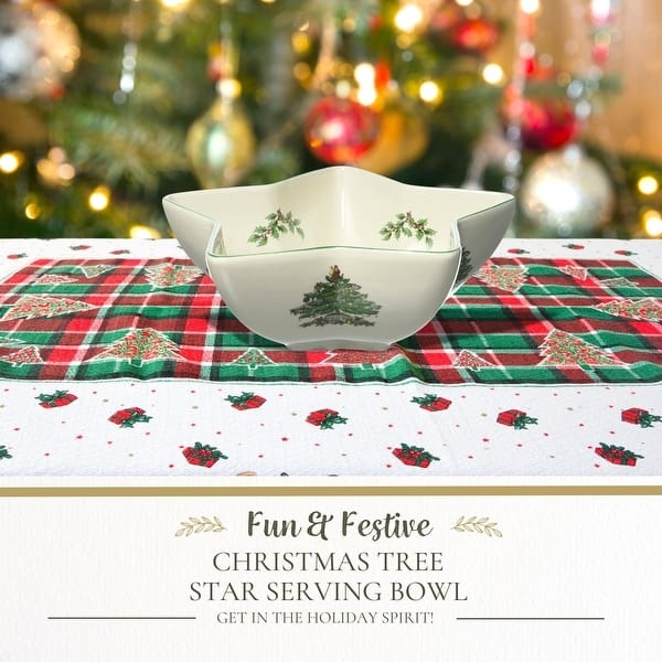 Serving Bowl, Star Silhouette with Christmas Tree Motif and Green Rim