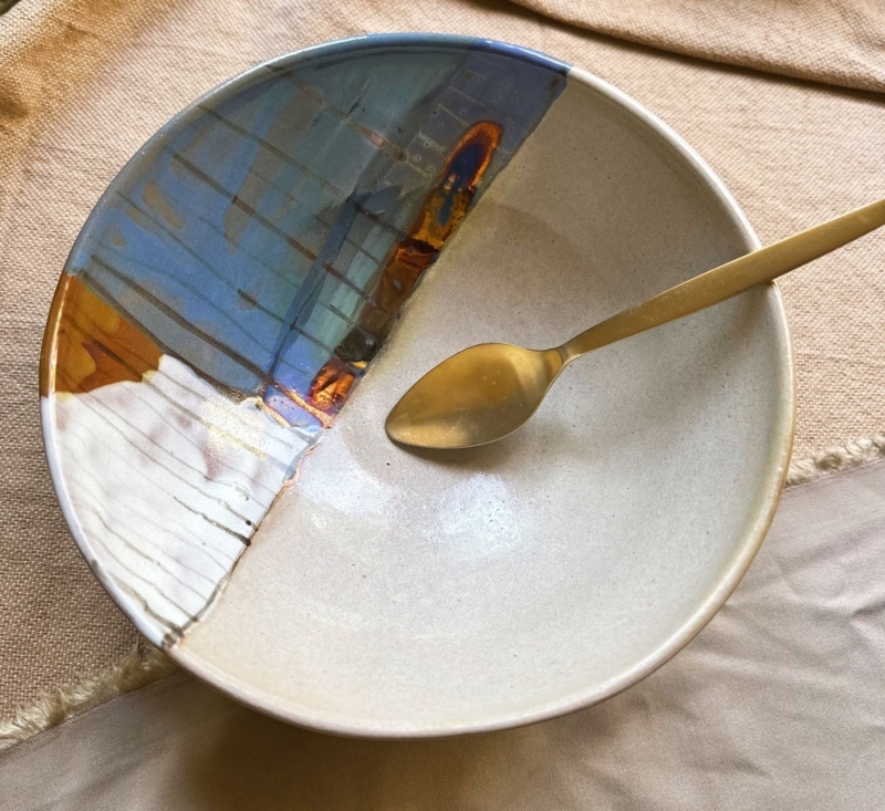 Serving Bowl, Thick Organic Rim Matte Blonde, Minimalist Ceramic Bowl