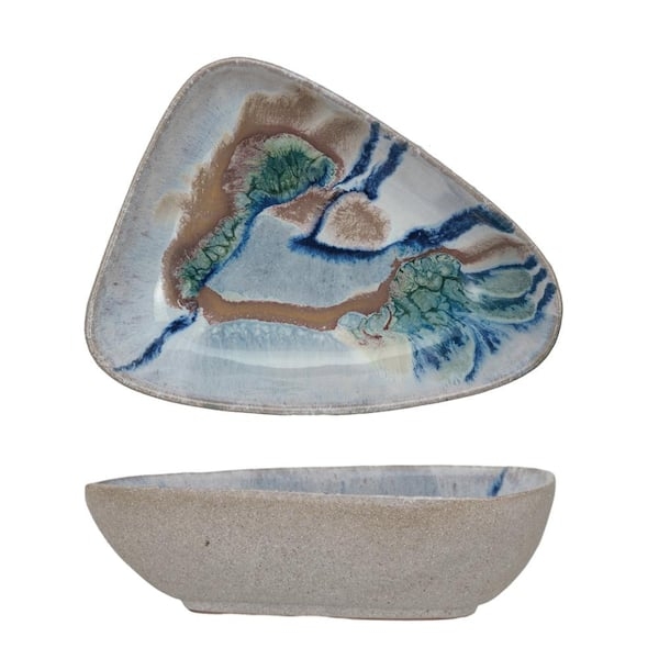 Serving Bowl, Triangular Silhouette Abstract Stoneware, Artisan Dish