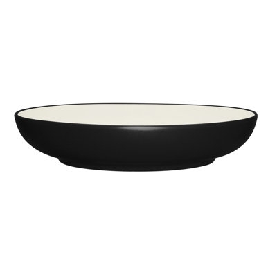 Serving Bowl Two-Tone Matte Blue Exterior Ceramic-Like Shallow Profile