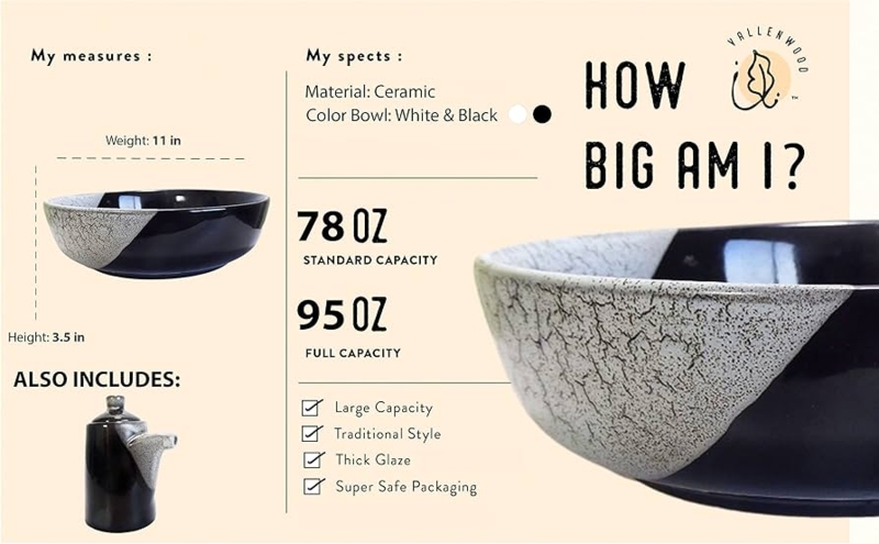 Serving Bowl with Black Rim, Integrated Serving Set