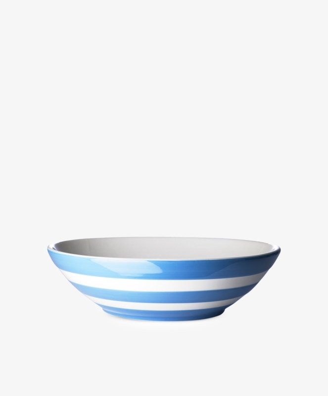 Serving Bowl with Coastal Horizontal Stripes and Wide Flared Rim