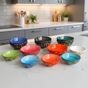 Serving Bowl with Geometric Inner Rim for Modern Organic Kitchen Decor