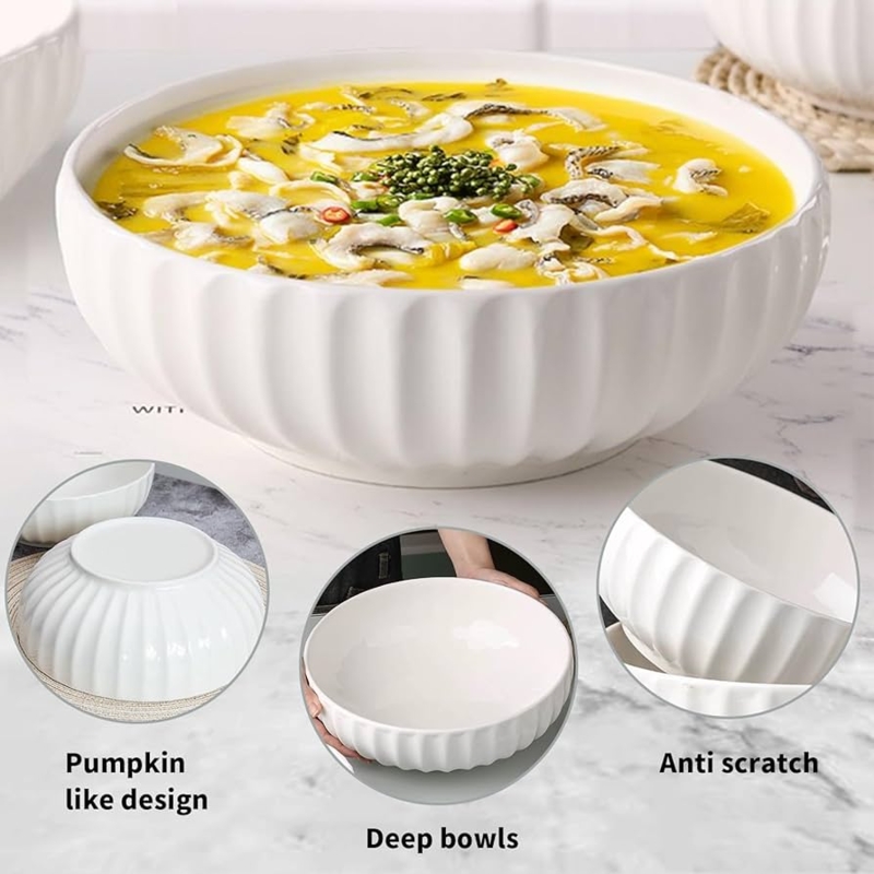 Serving Bowl with Scalloped Edges, Oversized White Ceramic
