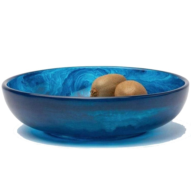 Serving Bowl with Vibrant Turquoise Hue and Organic Rim Glaze