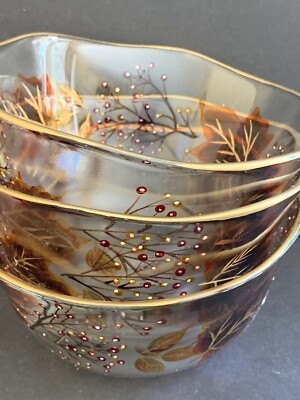 Serving Bowls Hand Painted Gold Leaf Berry Motif Set