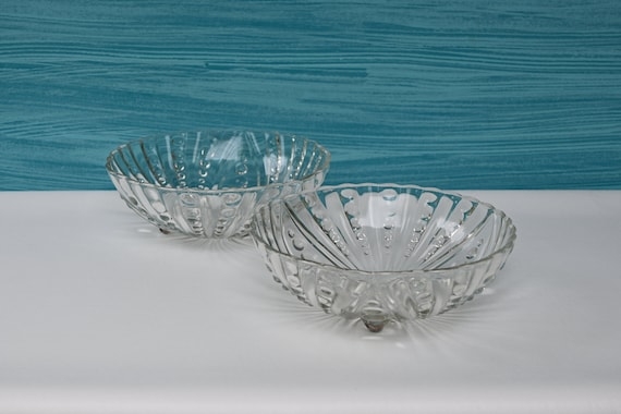 Serving Bowls Hobnail Pattern Footed Glass Set of Two