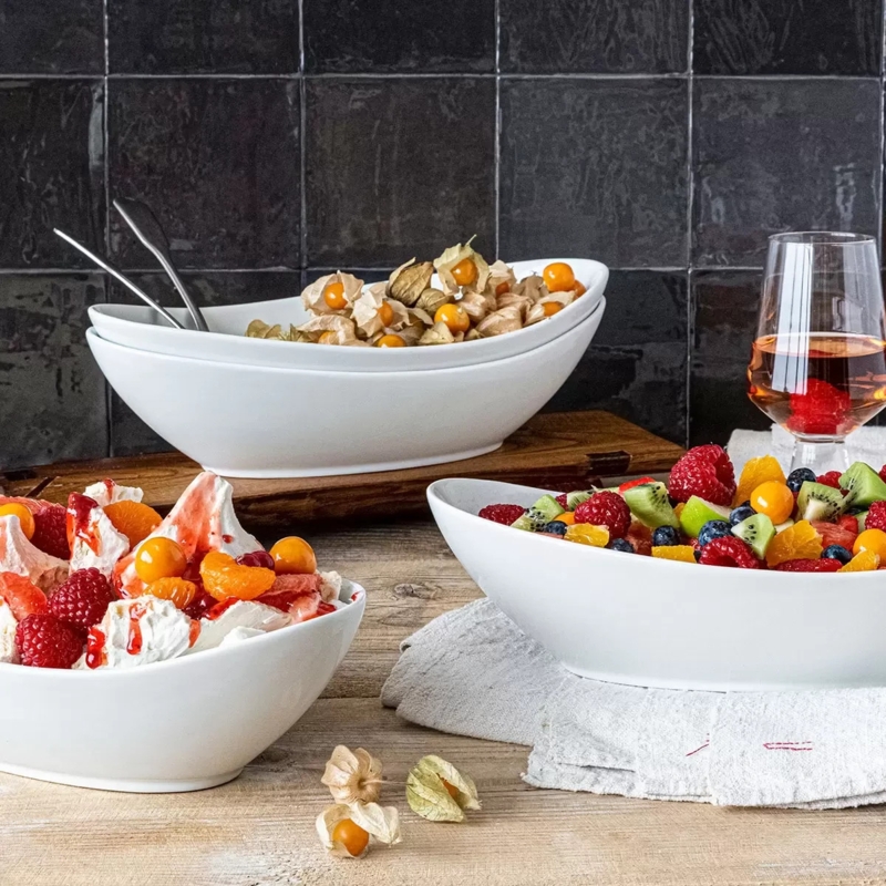 Serving Bowls Stackable White Stoneware Low Profile Set