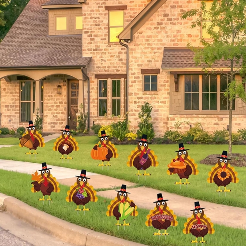Set of 11 Turkey Yard Signs Corrugated Plastic Outdoor Thanksgiving Decor