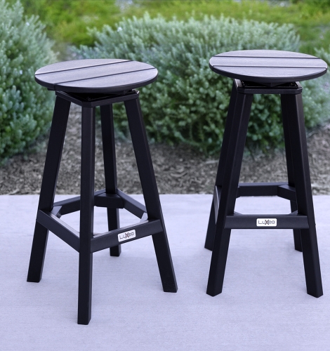 Set of 2 Swivel Bar Stools with White Seats and Light Wood Frames