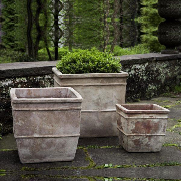 Set of 3 Square Terracotta Planters, Rustic Antico Weathered Finish