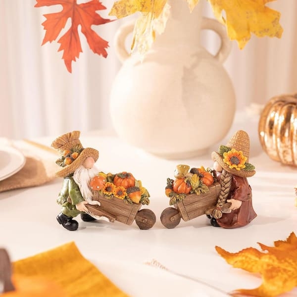 Set of Two Fall Gnomes with Textured Hats for Tiered Tray Decor