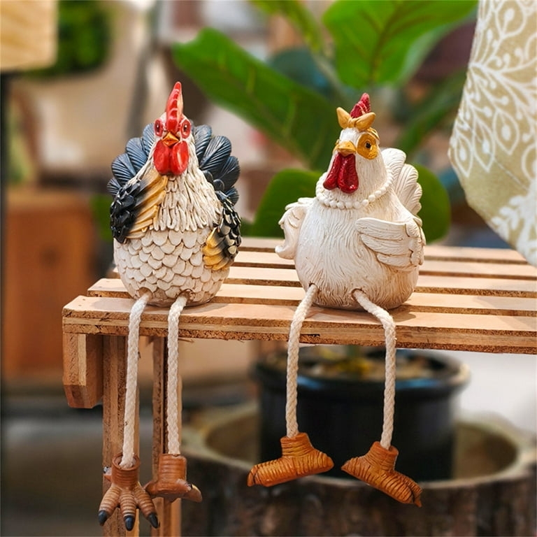 Set of Two Turkey Statues with Whimsical Dangling Rope Legs