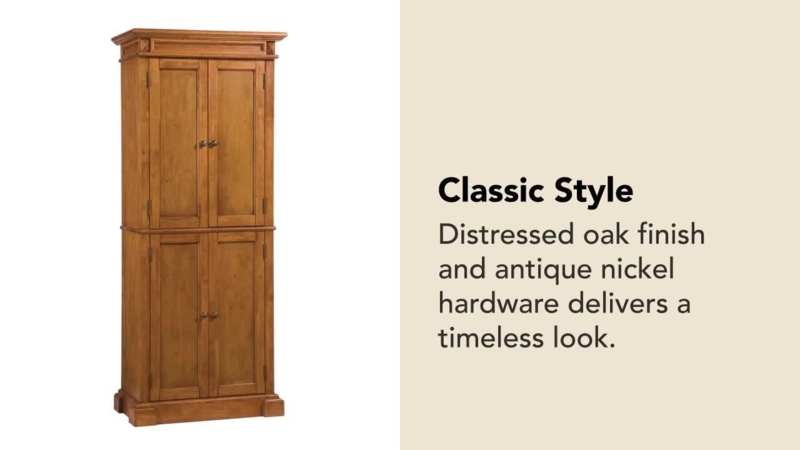Shaker Style Pantry Cabinet with Four Doors in Medium Distressed Oak
