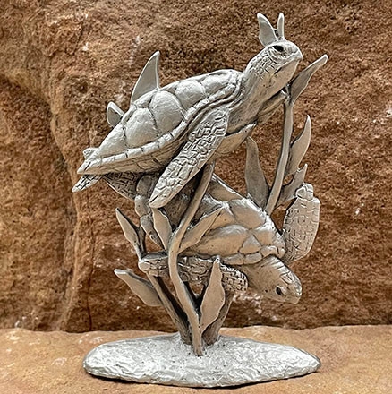 Shelf Figurine Loggerhead Silver Pewter Sculpted Shell Antique Accent