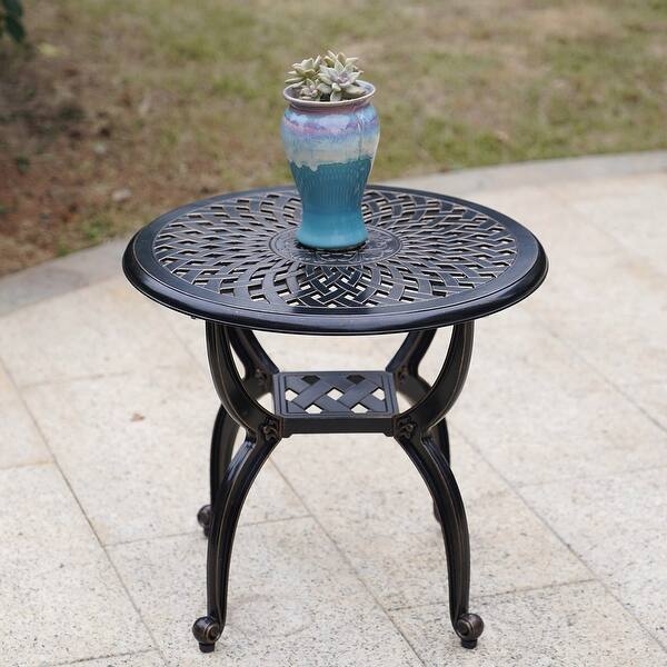 Side Table Antique Bronze Cast Aluminum Lattice Top Curved Legs