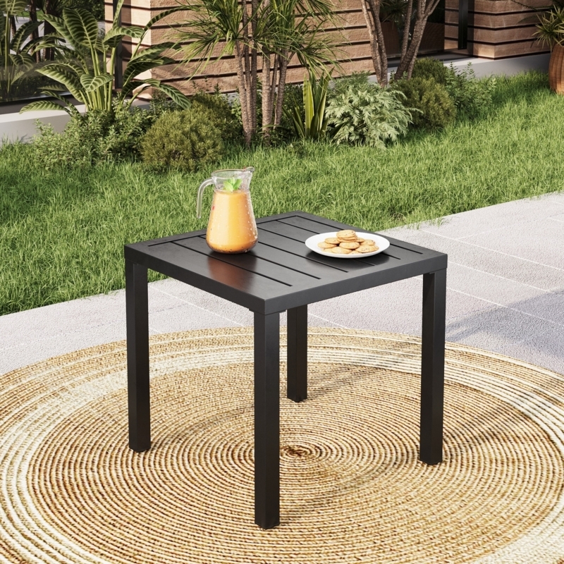 Side Table Matte Black Metal Slatted Top X-Brace Sides Industrial