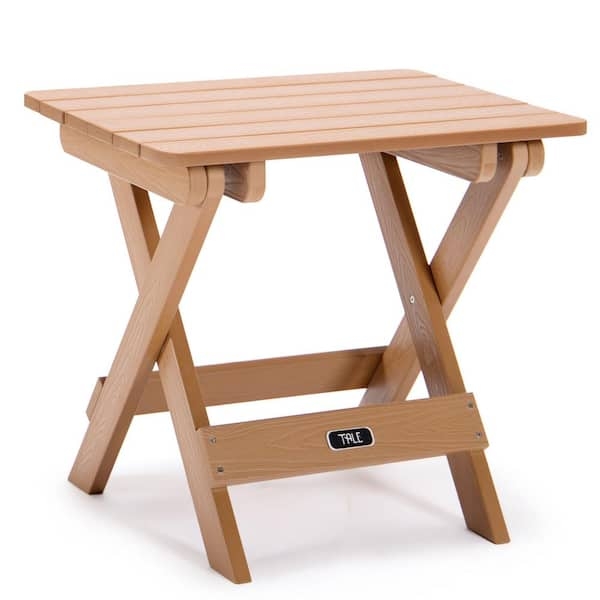 Side Table Natural Wood Tone Slatted Top X-Frame Folding Base Portable Garden