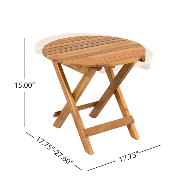 Side Table Round Folding Wood Toned Slatted Top