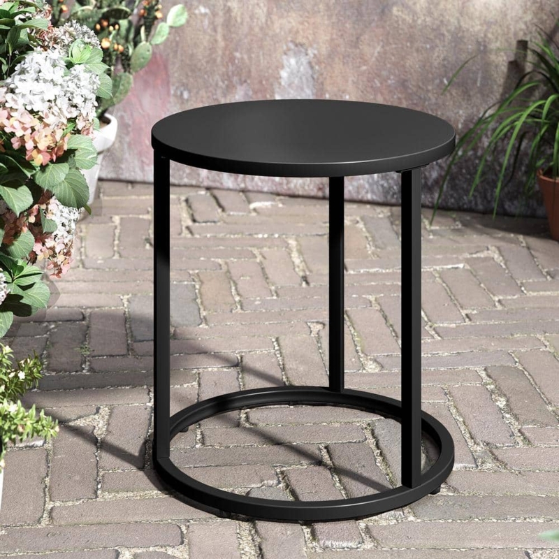 Side Table Round Minimalist Black Metal Tripod Legs Cross Bracing