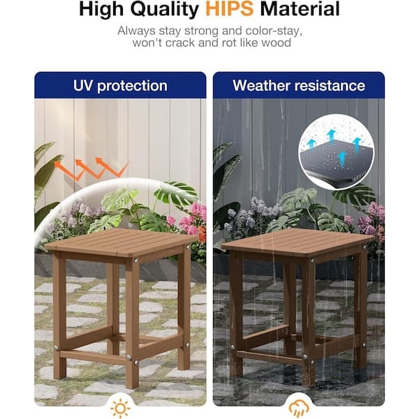 Side Table Square Teak Finish Slatted HIPS Plastic Waterproof