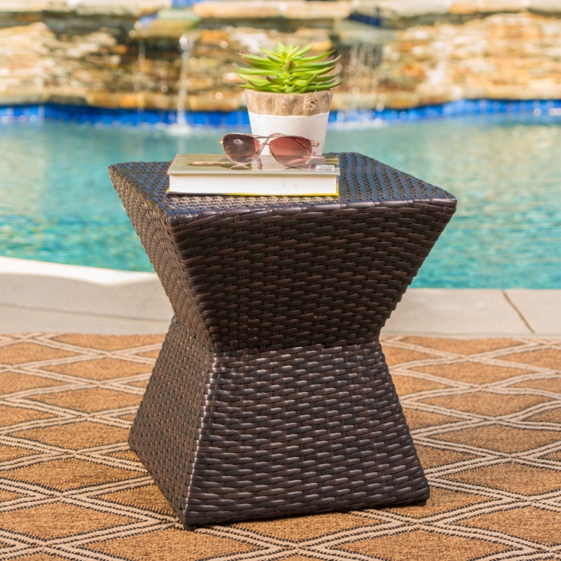 Side Table Square Wicker with Inset Glass Top Coastal Accent