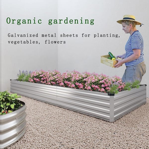 Silver Corrugated Garden Boxes Set of 2 Rectangular