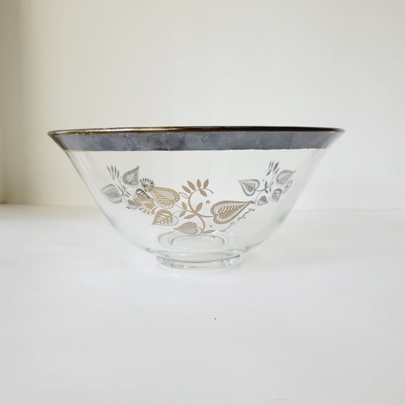 Silver Damask Glass Serving Bowl, Metallic Hollywood Regency Pattern