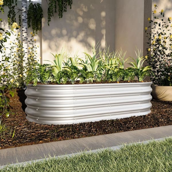 Silver Raised Garden Bed, Galvanized Metal, Industrial Style Planter