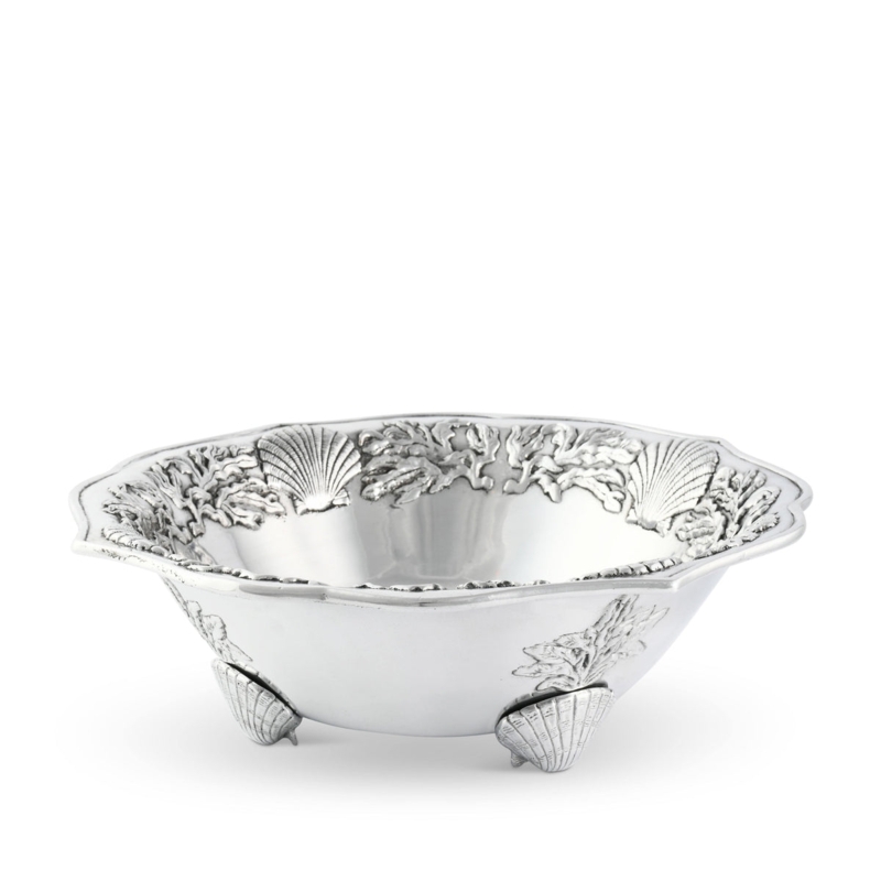 Silver-Toned Metal Salad Bowl Set with Kelp & Seashell Relief